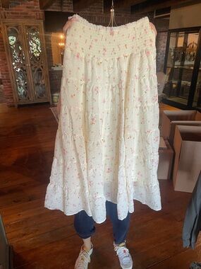 Altar'd State Cream Maxi Skirt with Pink Floral Print